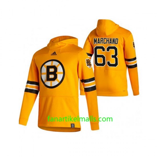 Boston Bruins Brad Marchand 63 2020-21 Reverse Retro Gelb Dicker Kapuzenpullover