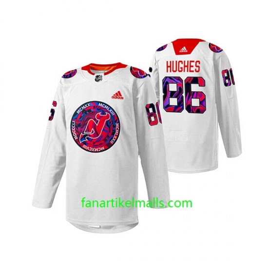 New Jersey Devils Trikot Jack Hughes 86 Adidas 2022 Gender Equality Night Weiß Authentic